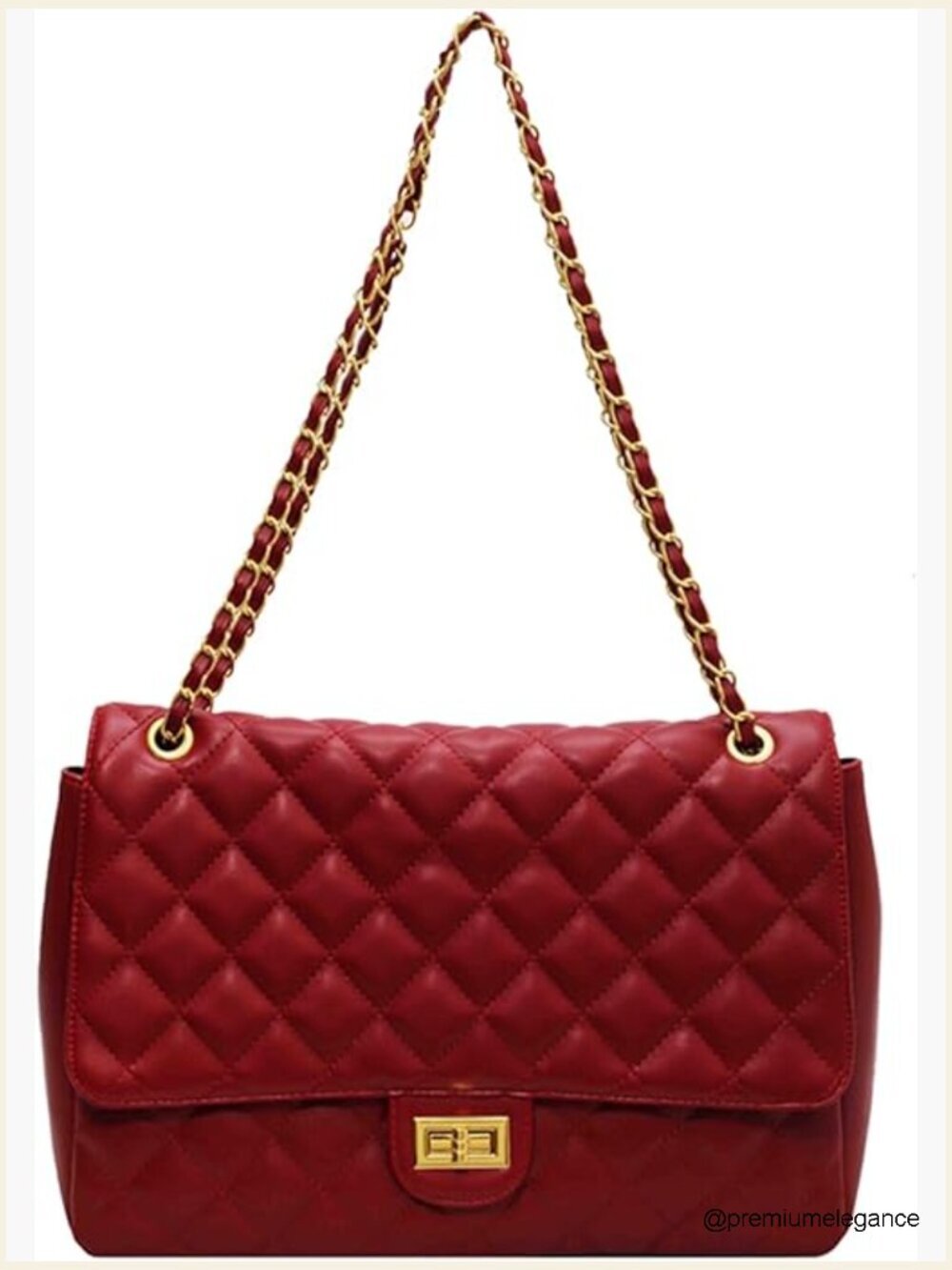 Large Quilted Vegan Leather Crossbody Purse with Chain Strap
